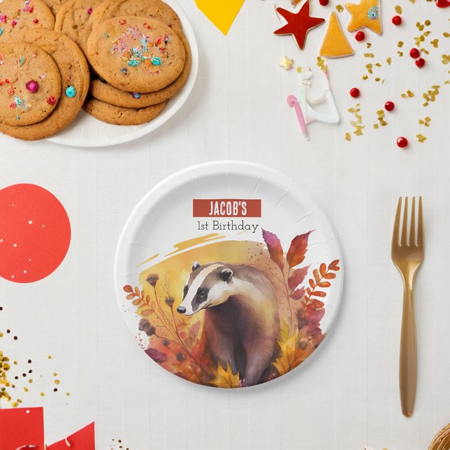 Autumn vibes Badger -  Birthday Party - Paper Plates (Creator Uploaded)