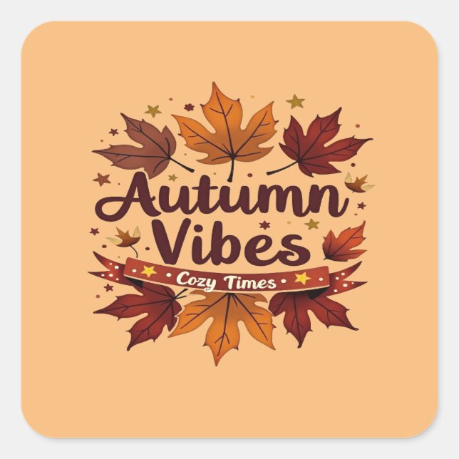 Autumn Vibes Cozy Fall Leaves Design Square Sticker (Front)