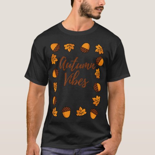 Autumn Vibes Fall Leaves Hazelnut Pattern Design T_Shirt