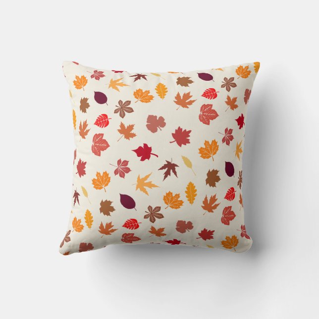 Autumn Vibes Fall Leaves Throw Pillow (Back)
