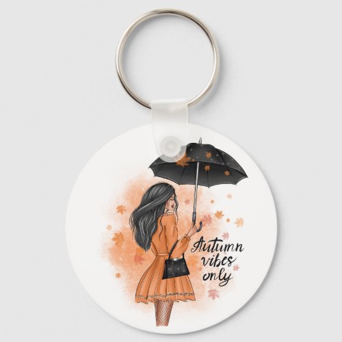 Autumn Vibes Only Fall Fashion Girl Keychain