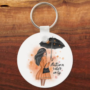 Autumn Vibes Only Fall Fashion Girl Keychain