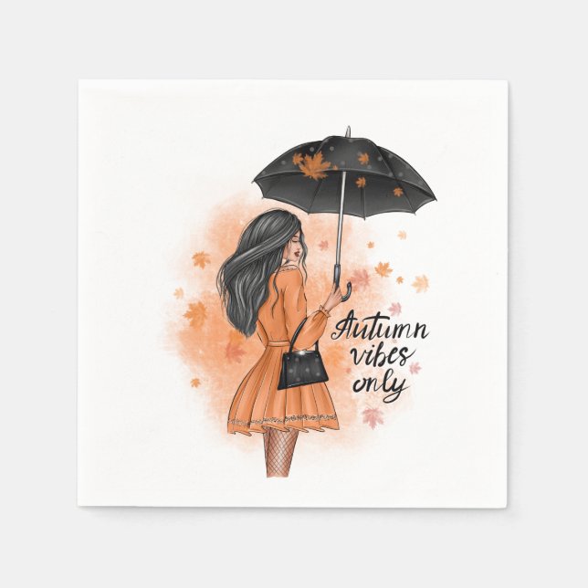 Autumn Vibes Only Fall Fashion Girl Napkins (Front)