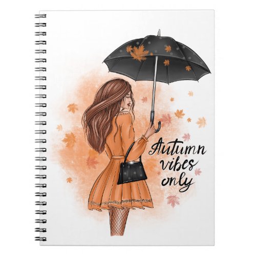 Autumn Vibes Only Fall Fashion Girl Notebook