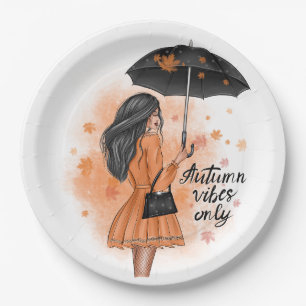 Autumn Vibes Only Fall Fashion Girl Paper Plates