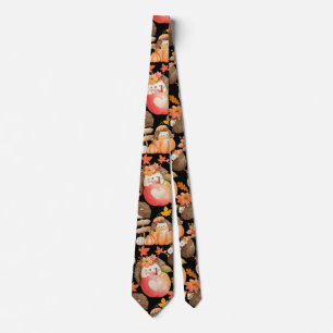 Autumn vibes Pattern Porcupine Black BG Neck Tie