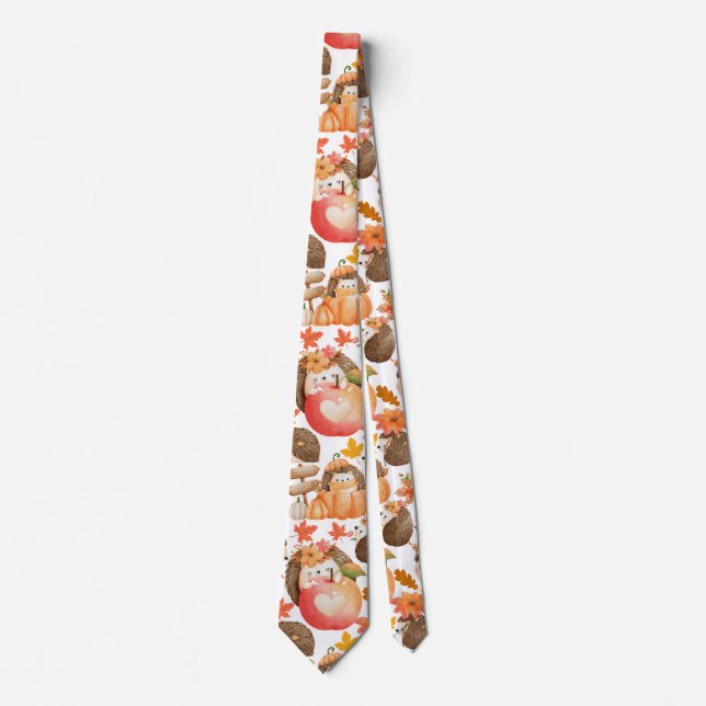 Autumn vibes Pattern Porcupine Neck Tie (Front)