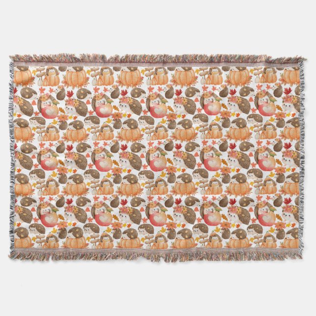 Autumn vibes Pattern Porcupine Throw Blanket (Front)