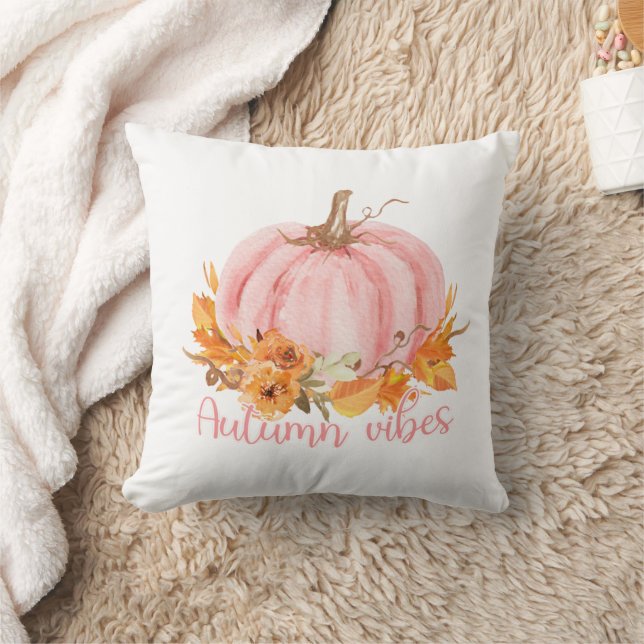 Autumn Vibes Pink Pumpkin Throw Pillow (Blanket)