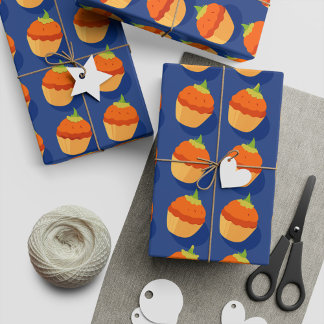  Autumn Vibes Pumpkin Cupcakes Gift Wrapping Paper