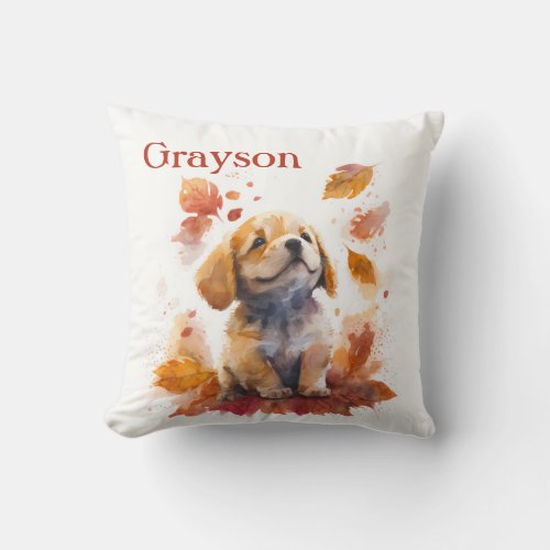 Autumn Vibes Puppy _ Personalized   Throw Pillow