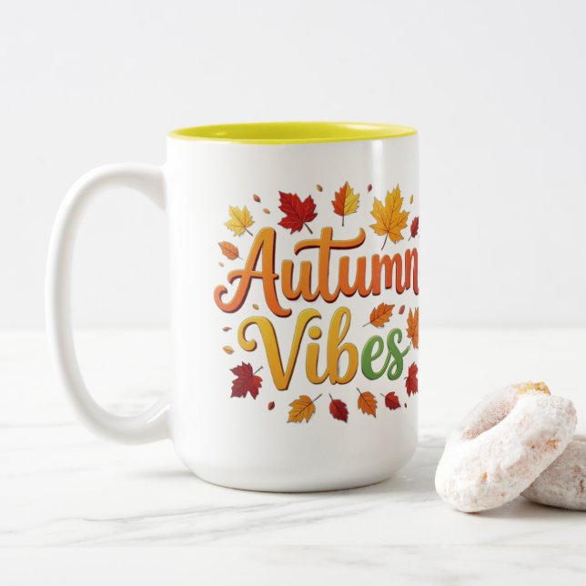 Autumn Vibes Two-Tone Coffee Mug (With Donut)