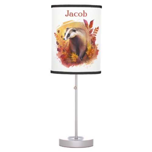 Autumn Vibes Watercolor Badger _ Personalized   Table Lamp