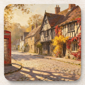 Autumn Village Scene in Golden Light Beverage Coaster