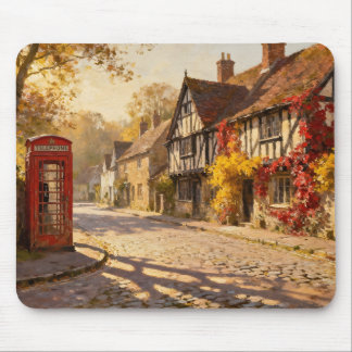 Autumn Village Scene in Golden Light Mouse Pad