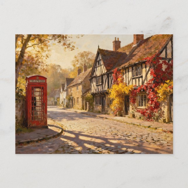Autumn Village Scene in Golden Light Postcard (Front)