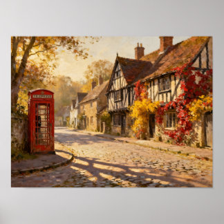 Autumn Village Scene in Golden Light Poster