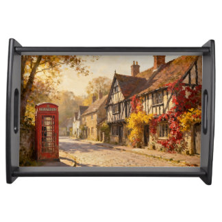 Autumn Village Scene in Golden Light Serving Tray