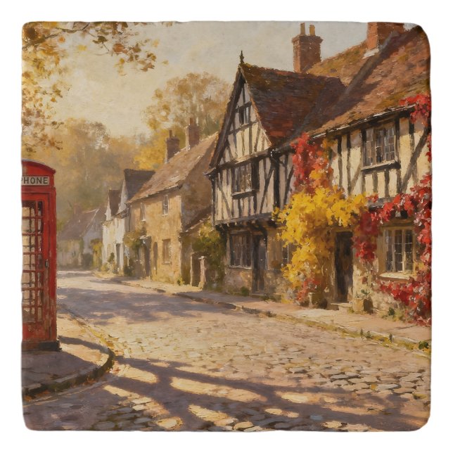 Autumn Village Scene in Golden Light Trivet (Front)