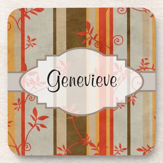Autumn Vines and Stripes Drink Coaster (Front)