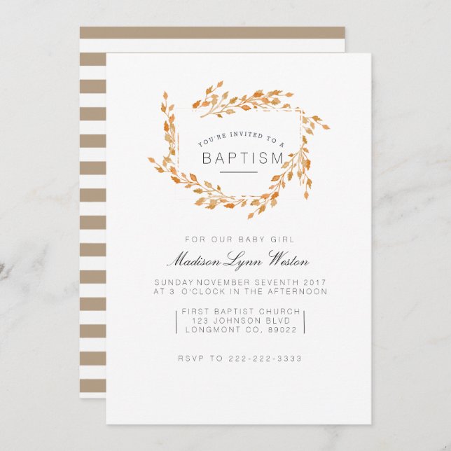 Autumn Vines | Floral Watercolor Baptism Invitation (Front/Back)