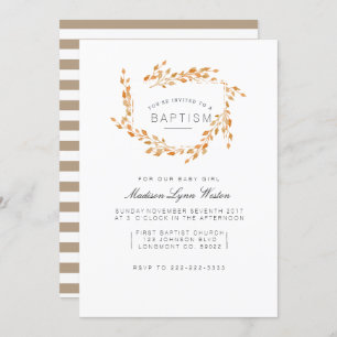 Autumn Vines Floral Watercolor Baptism Invitation