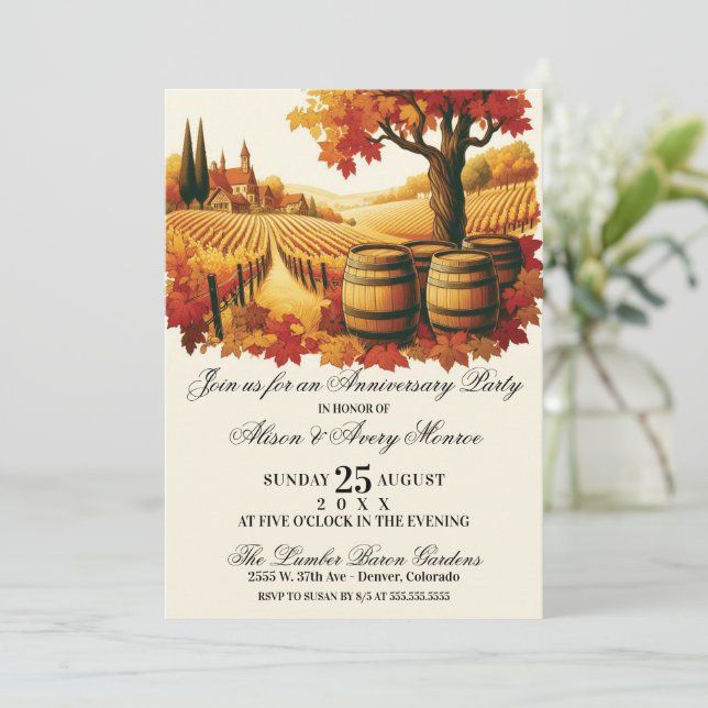 Autumn Vineyard Anniversary Party Invitation (Standing Front)