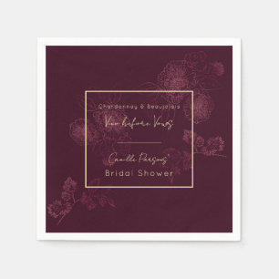 Autumn Vino Before Vows Rosegold Floral Lines Napkins