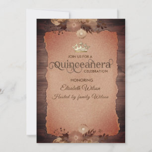 Autumn vintage elegant floral tiara Quinceañera Invitation