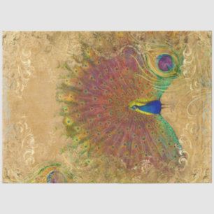 Autumn Vintage Peacock Feather Gold Decoupage Tissue Paper