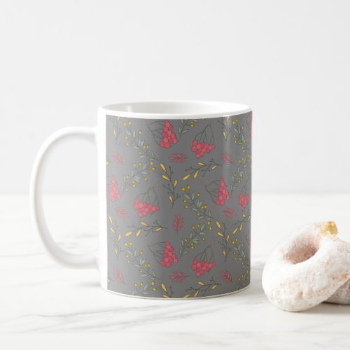 Autumn  Vintage Red Yellow Leaf Berry Pattern Coffee Mug