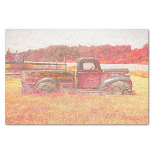  Autumn Vintage Retro Rustic Red Farm Truck Tissue Paper