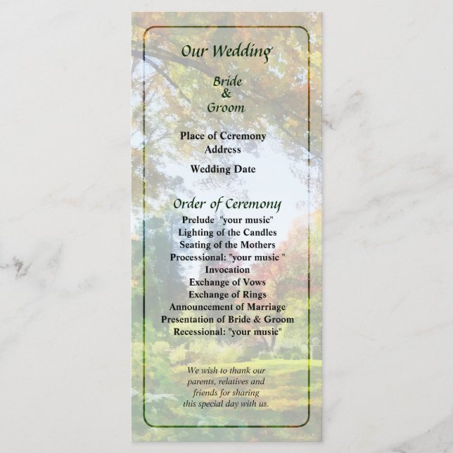 Autumn Vista Wedding Program (Front)