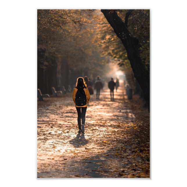 Autumn Walk in Golden Park Lane – Peaceful Nature Photo Print (Front)