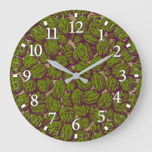 Autumn Walnut Pattern with Numbers Large Clock