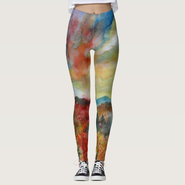 Autumn Watercolor Art Leggings (Front)