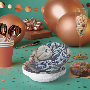 Autumn Watercolor Blue and White Pumpkin Design  Paper Bowls