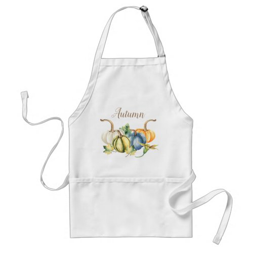 Autumn Watercolor Blue Green Orange White Pumpkin Adult Apron