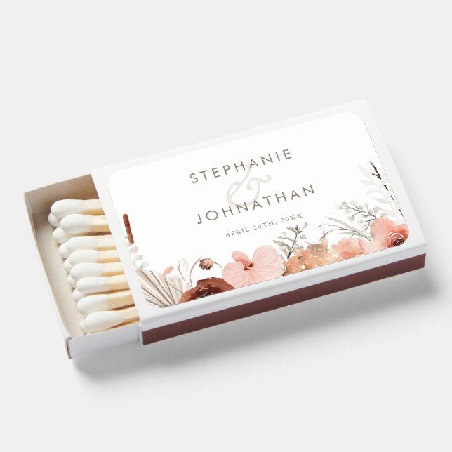 Autumn Watercolor Boho Floral Wedding Matchboxes (Front Open)