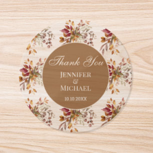  autumn watercolor botanical wedding thank you classic round sticker
