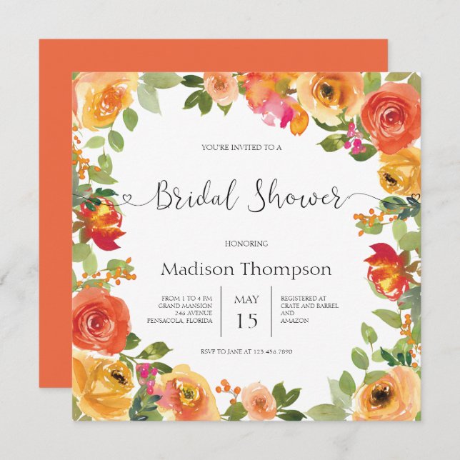 Autumn Watercolor Bridal Shower Invitation (Front/Back)
