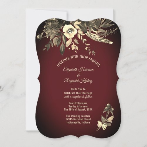 Autumn Watercolor Burgundy Floral Wedding Invitation