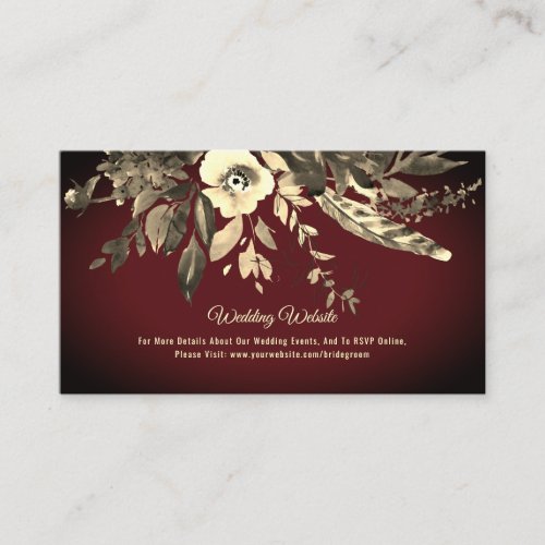Autumn Watercolor Burgundy Floral Wedding Website Enclosure Card