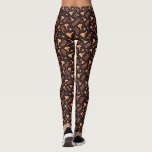 Autumn Watercolor Chanterelles Acorns Leaves Leggings