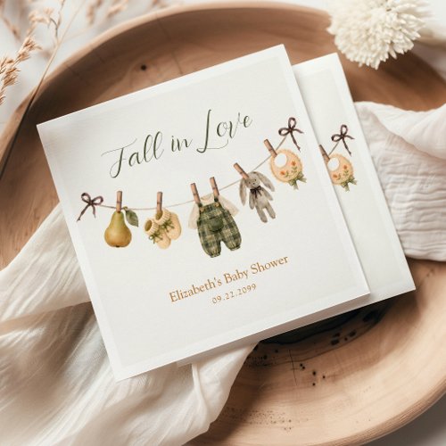 Autumn Watercolor Clothesline Baby Shower Napkins