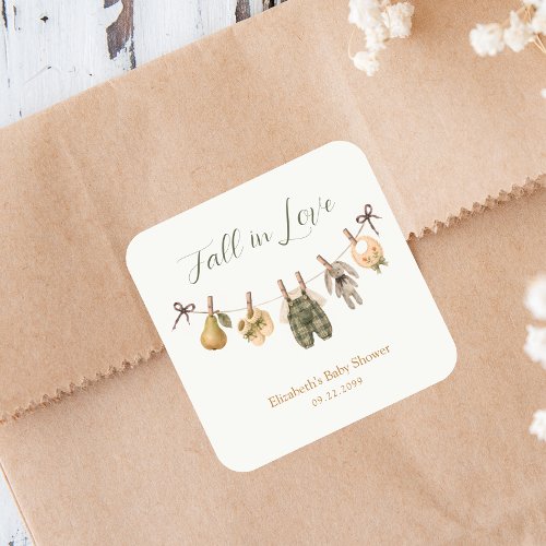 Autumn Watercolor Clothesline Baby Shower Square Sticker