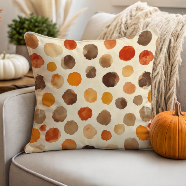 Autumn Watercolor Dots on Cream Throw Pillow (Creator Uploaded)