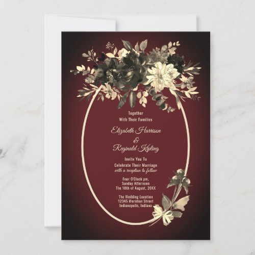 Autumn Watercolor Dried Floral Burgundy Wedding Invitation