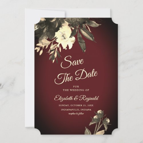 Autumn Watercolor Dried Floral Burgundy Wedding Save The Date
