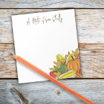 Autumn Watercolor Elegant Fall Harvest Leaves Notepad<br><div class="desc">Cornucopia with pumpkins, gourds, fall corn, apples, and maple leaves. A bright colorful display of harvested crops to celebrate the harvest. This editable design is perfect to transfer onto any item for yourself or makes a great gift. Drawn, sketched fall vegetables with an array of autumn leaves. Makes the perfect...</div>